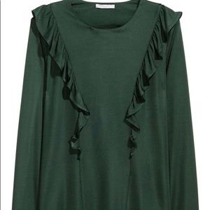 Full sleeve dark green frilled ruffled top